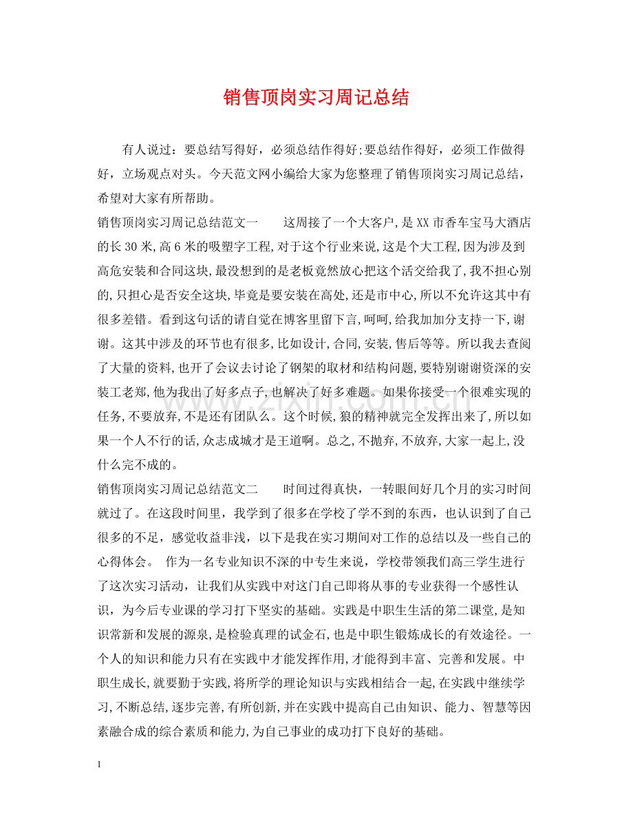 销售顶岗实习周记总结.docx_第1页