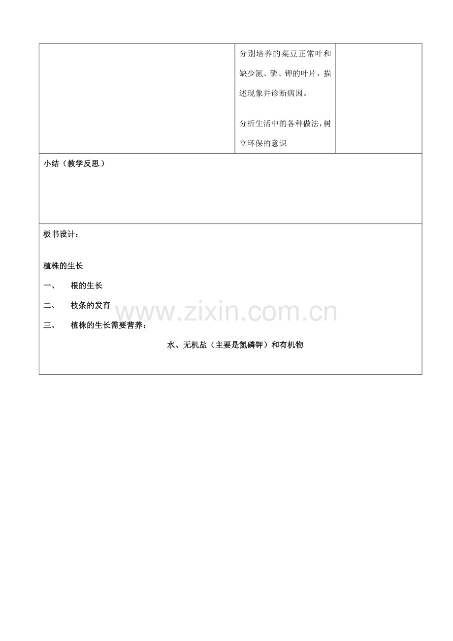 山东省郯城县第三初级中学七年级生物上册《植株的生长》教案 新人教版.doc_第3页