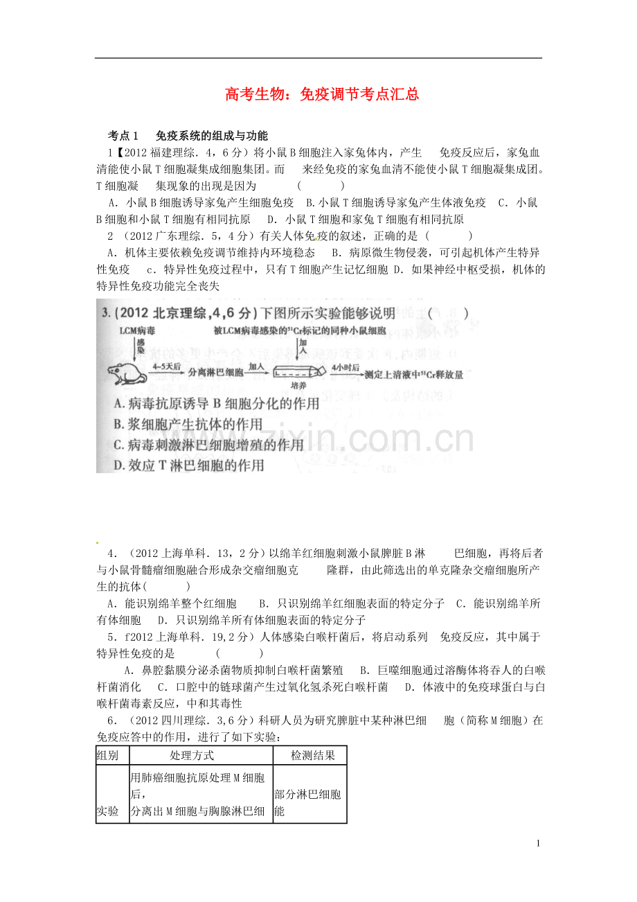 高考生物免疫调节考点汇总(含高考真题解析).doc_第1页