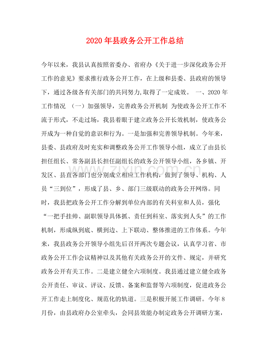 2020年县政务公开工作总结.docx_第1页