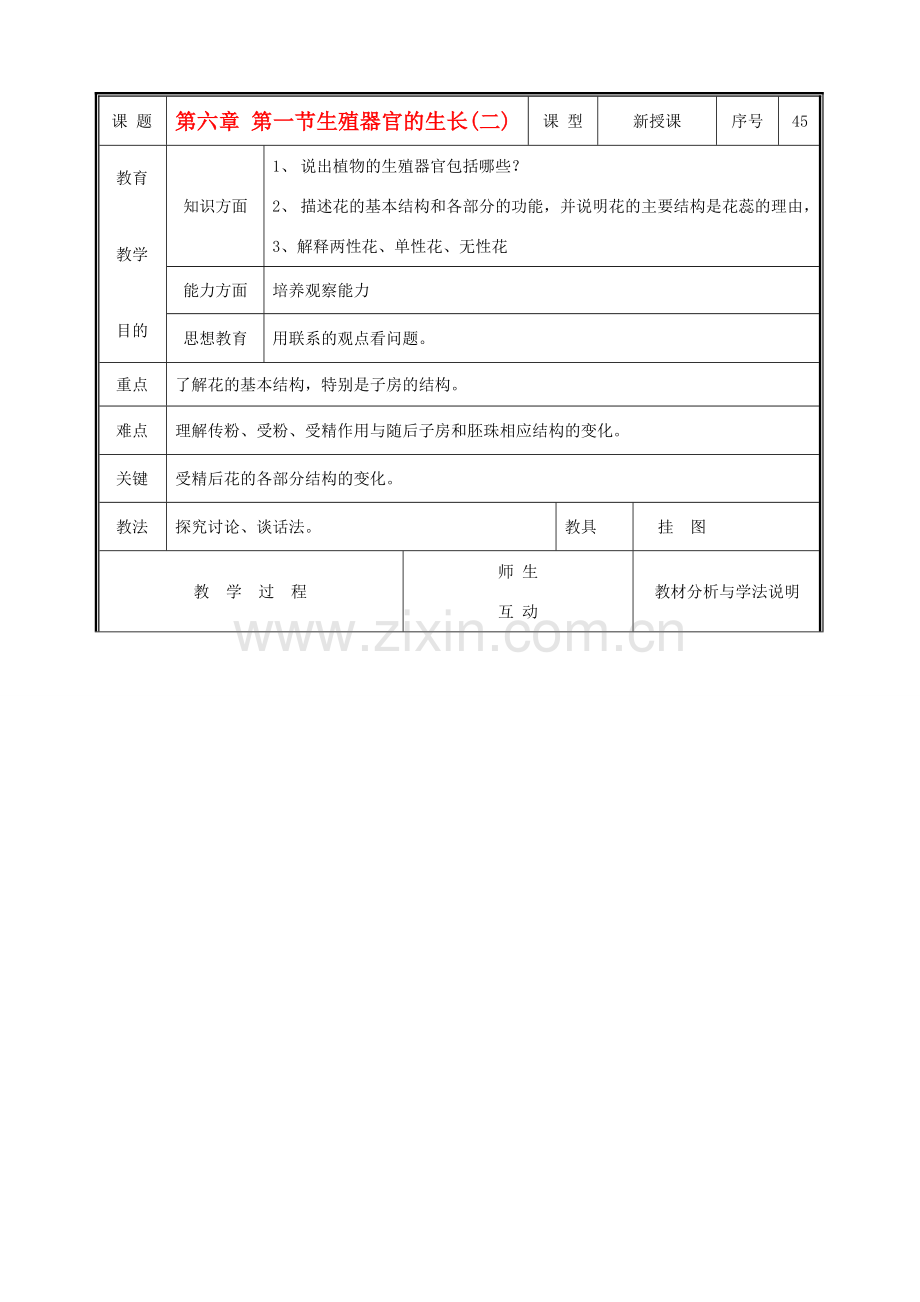 七年级生物上册 3.6.3生殖器官的生长教案(二) 北师大版.doc_第1页