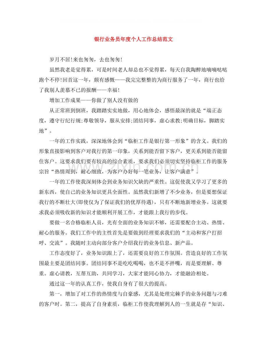 银行业务员年度个人工作总结范文.docx_第1页