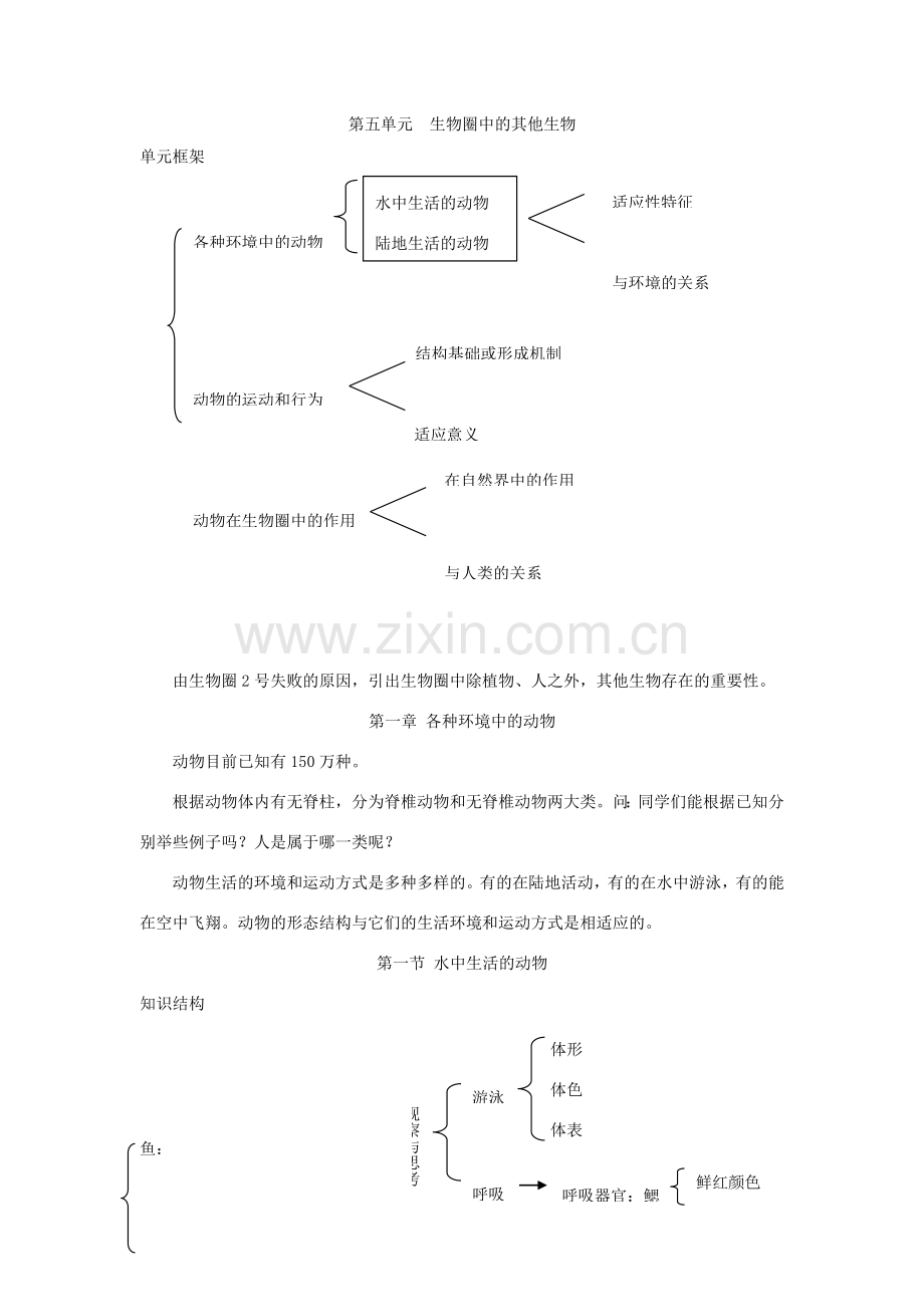 八年级生物上册 第五单元 第一章 第一节 水中生活的动物教案 （新版）新人教版-（新版）新人教版初中八年级上册生物教案.doc_第1页