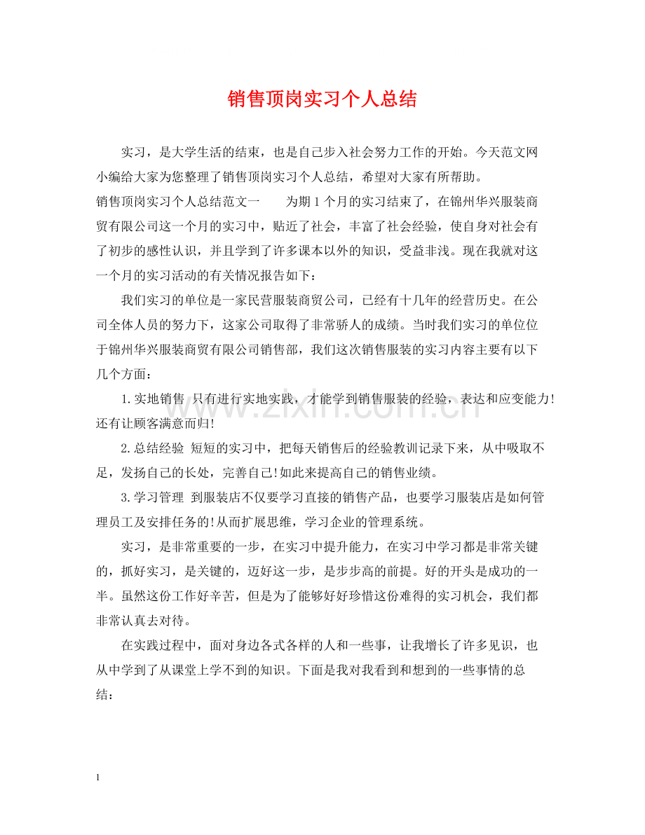 销售顶岗实习个人总结.docx_第1页