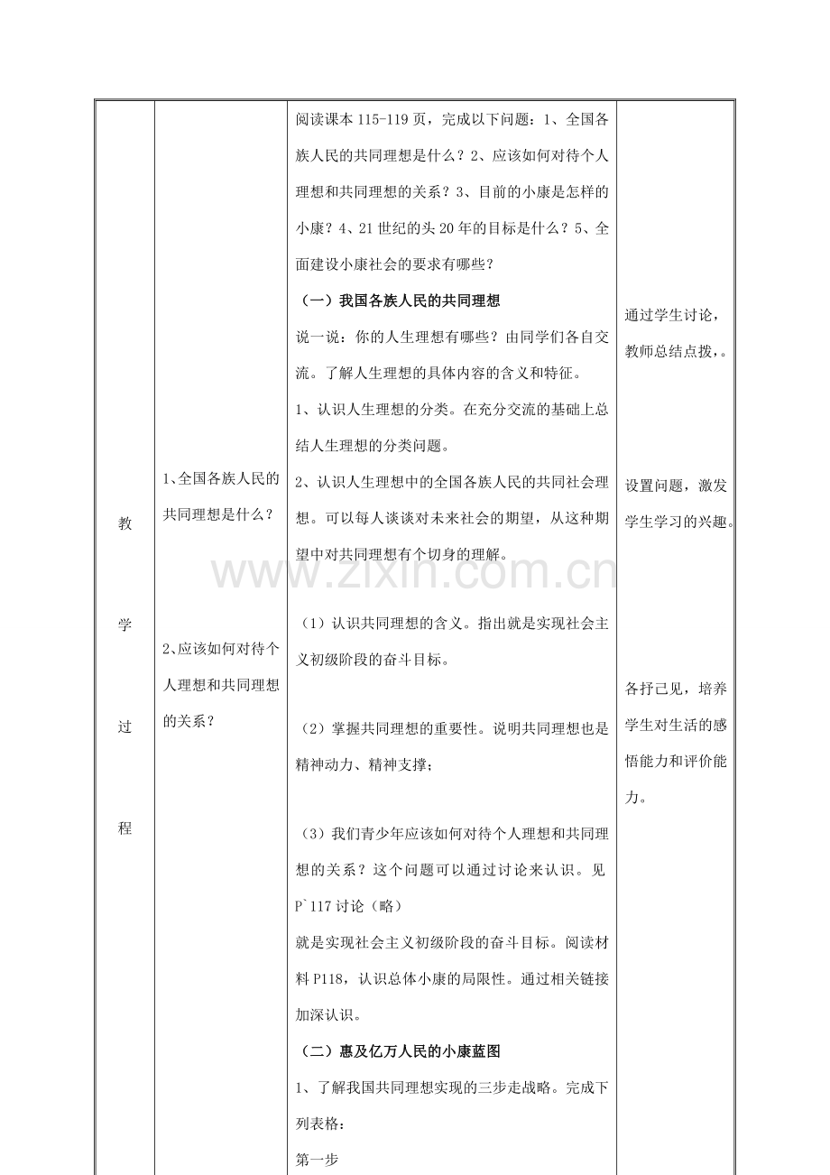 九年级政治全册 第四单元 我们的未来不是梦 第10课 共同描绘美好未来 第一框 共同理想共同使命教案 鲁教版-鲁教版初中九年级全册政治教案.doc_第3页