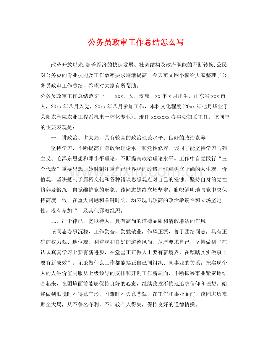 公务员政审工作总结怎么写 .docx_第1页