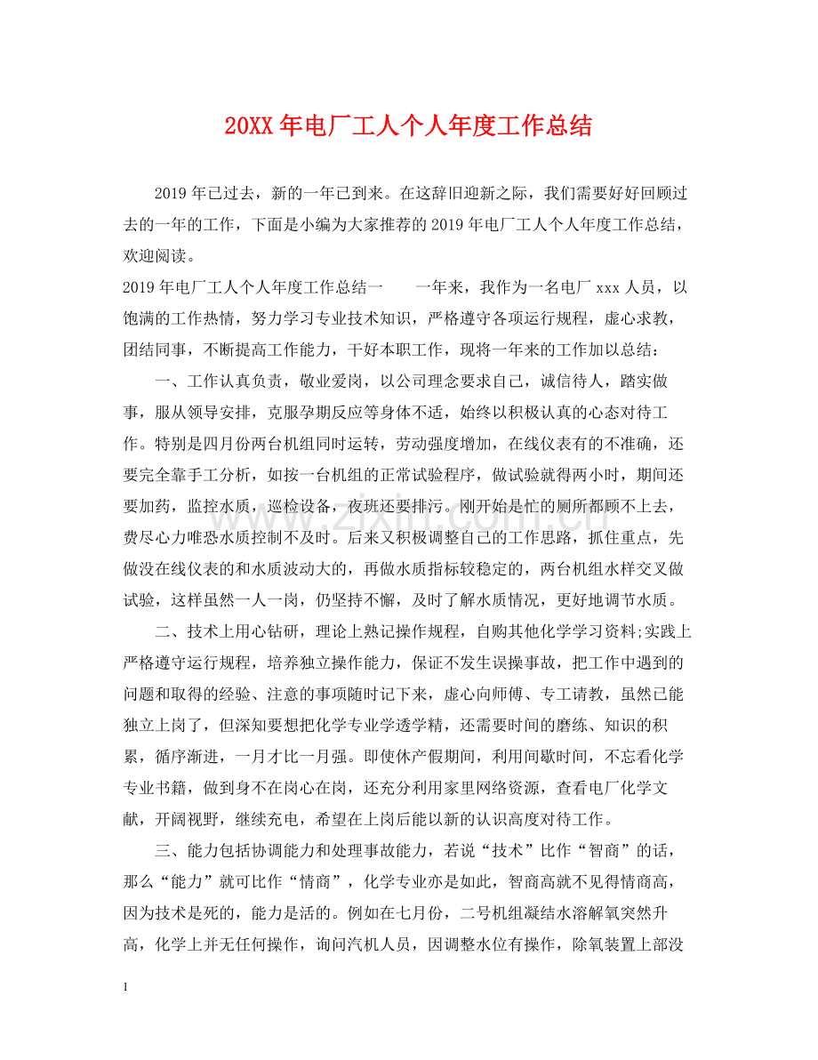 电厂工人个人年度工作总结.docx_第1页