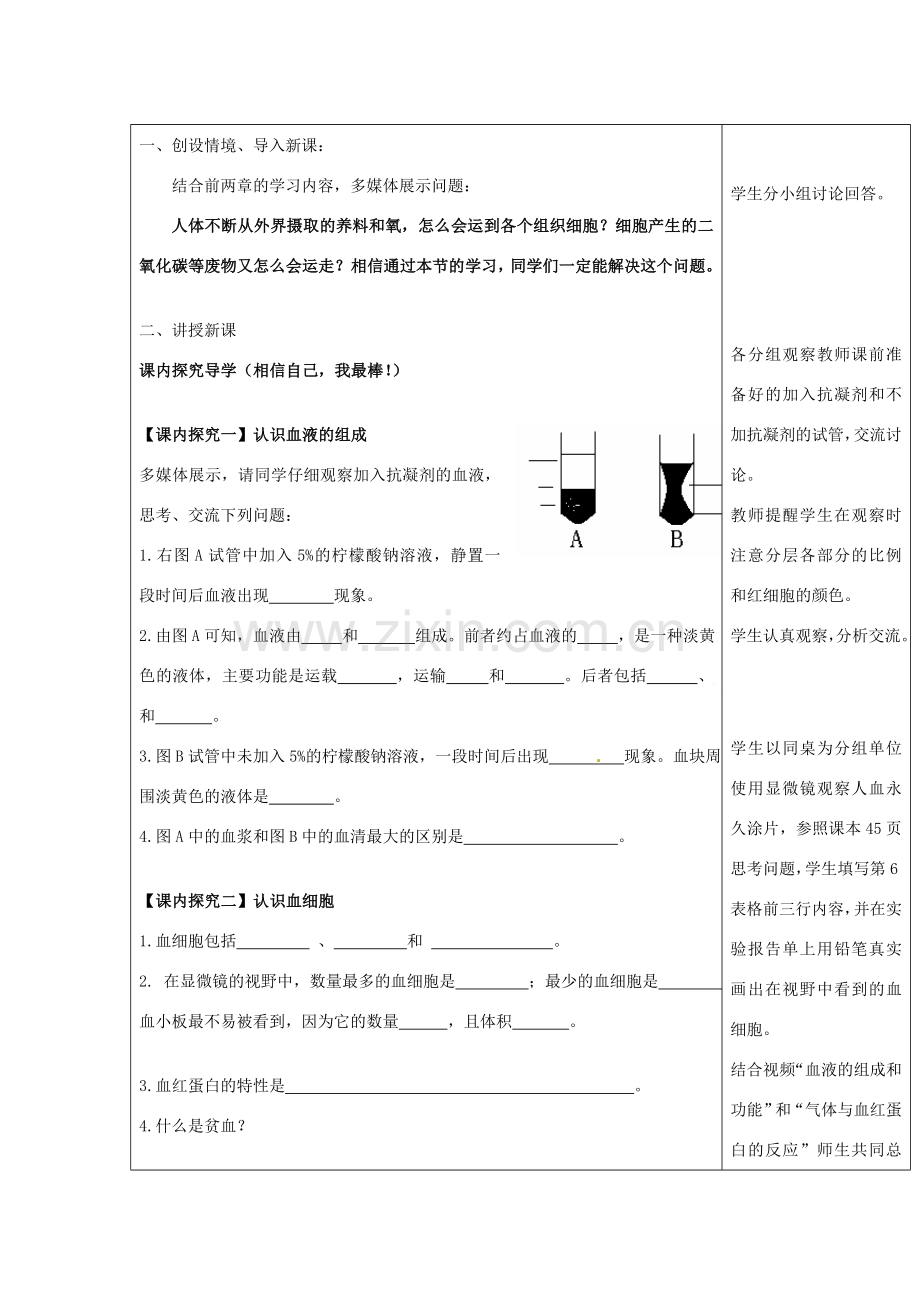 山东省枣庄市峄城区吴林街道中学七年级生物下册《第三章 物质运输的载体》教案 济南版.doc_第2页