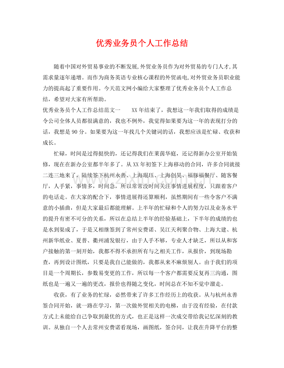 优秀业务员个人工作总结 .docx_第1页