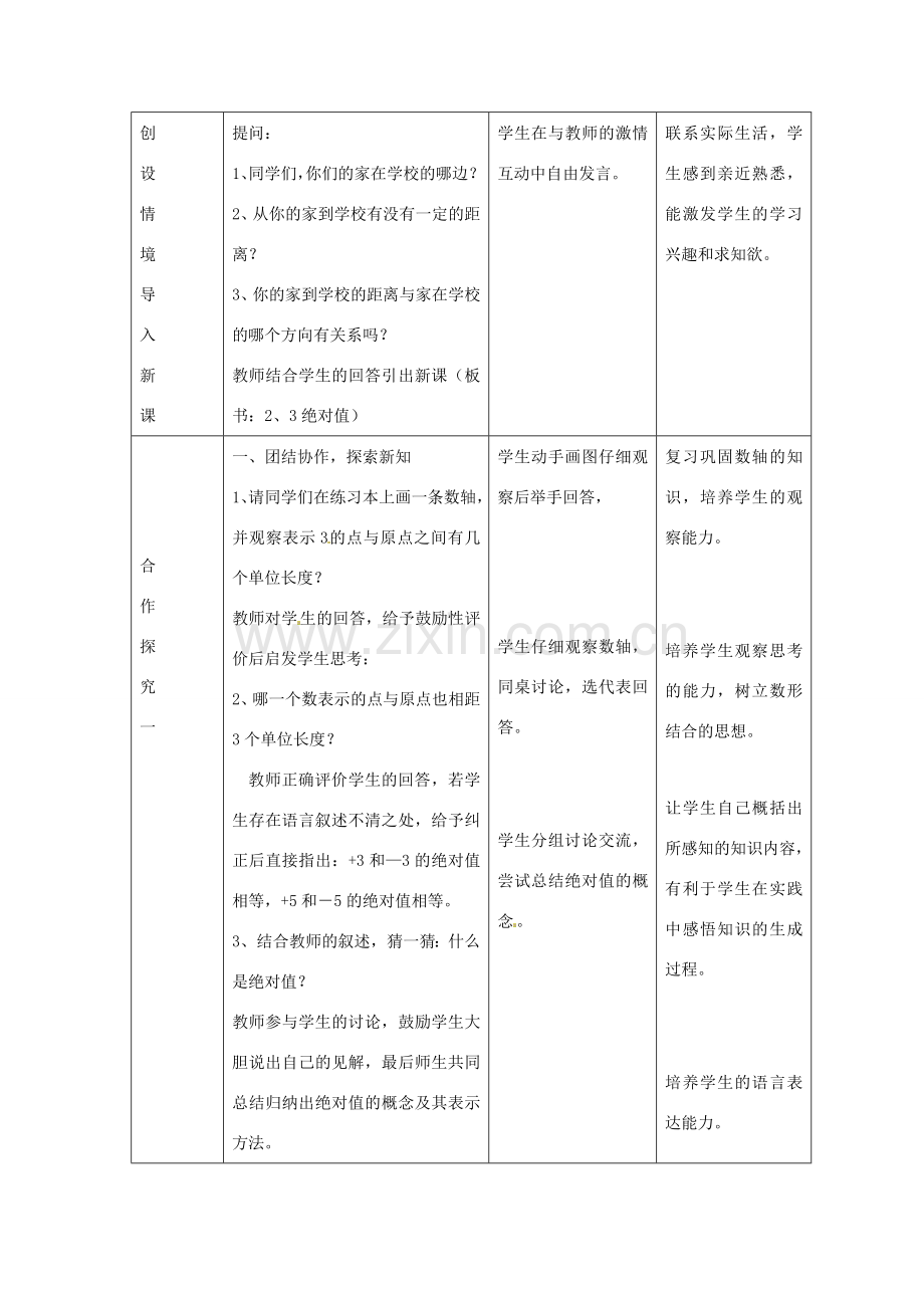 七年级数学上册 2.3绝对值教案 冀教版.doc_第2页