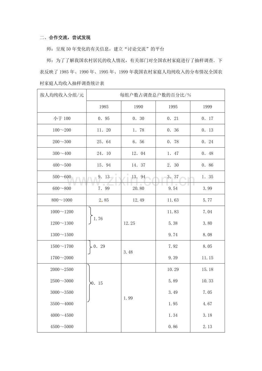 山东省枣庄市峄城区吴林街道中学九年级数学下册《第四章50年的变化》教案1 北师大版.doc_第2页