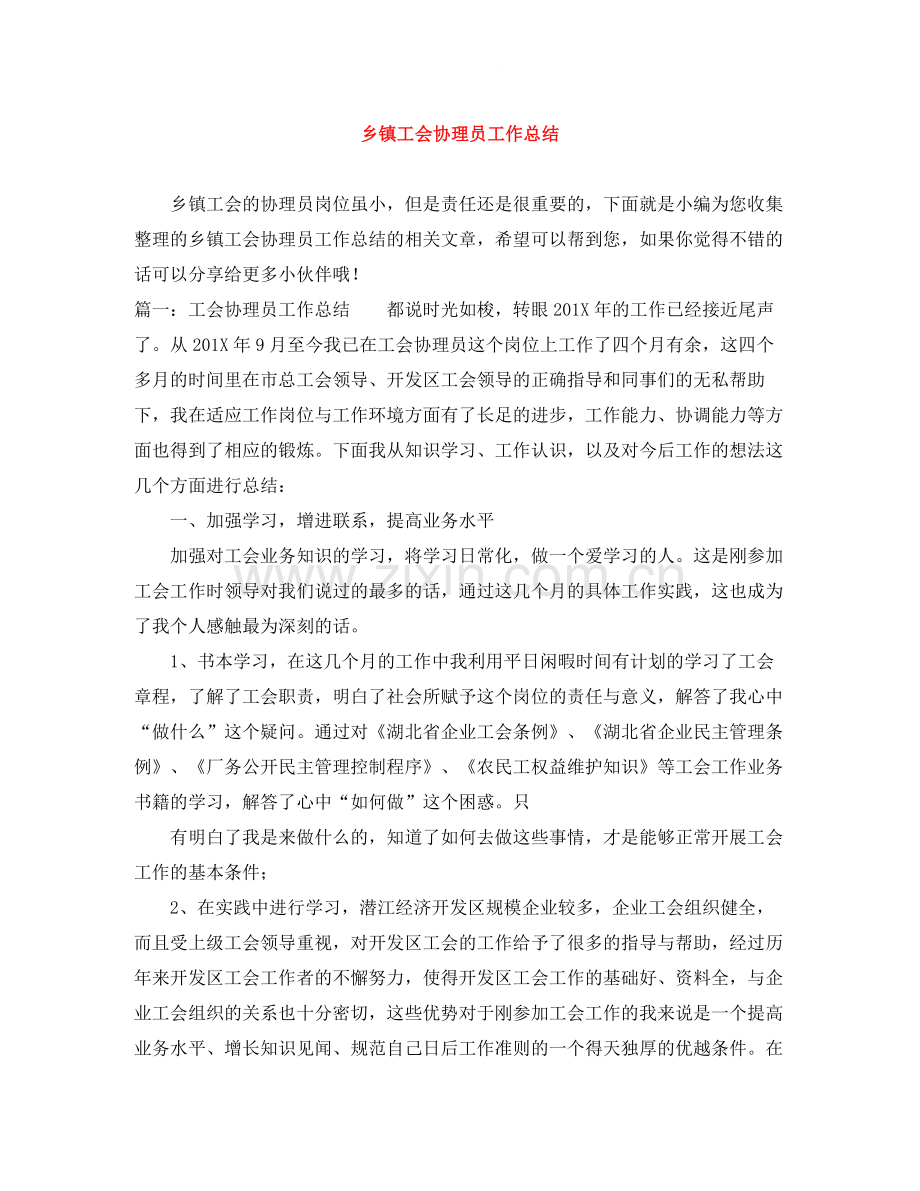 乡镇工会协理员工作总结.docx_第1页