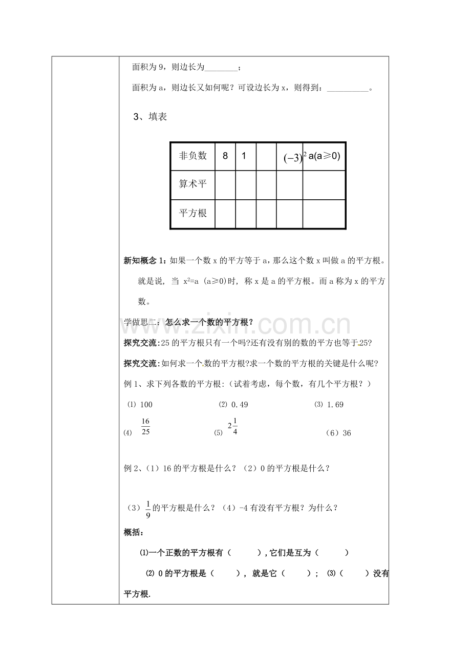 重庆市沙坪坝区虎溪镇八年级数学上册 第11章 数的开方 11.1.1 平方根教案 （新版）华东师大版-（新版）华东师大版初中八年级上册数学教案.doc_第2页