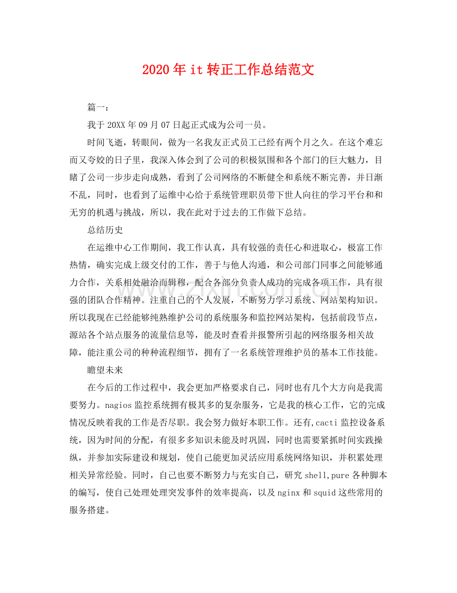 2020年it转正工作总结范文 .docx_第1页