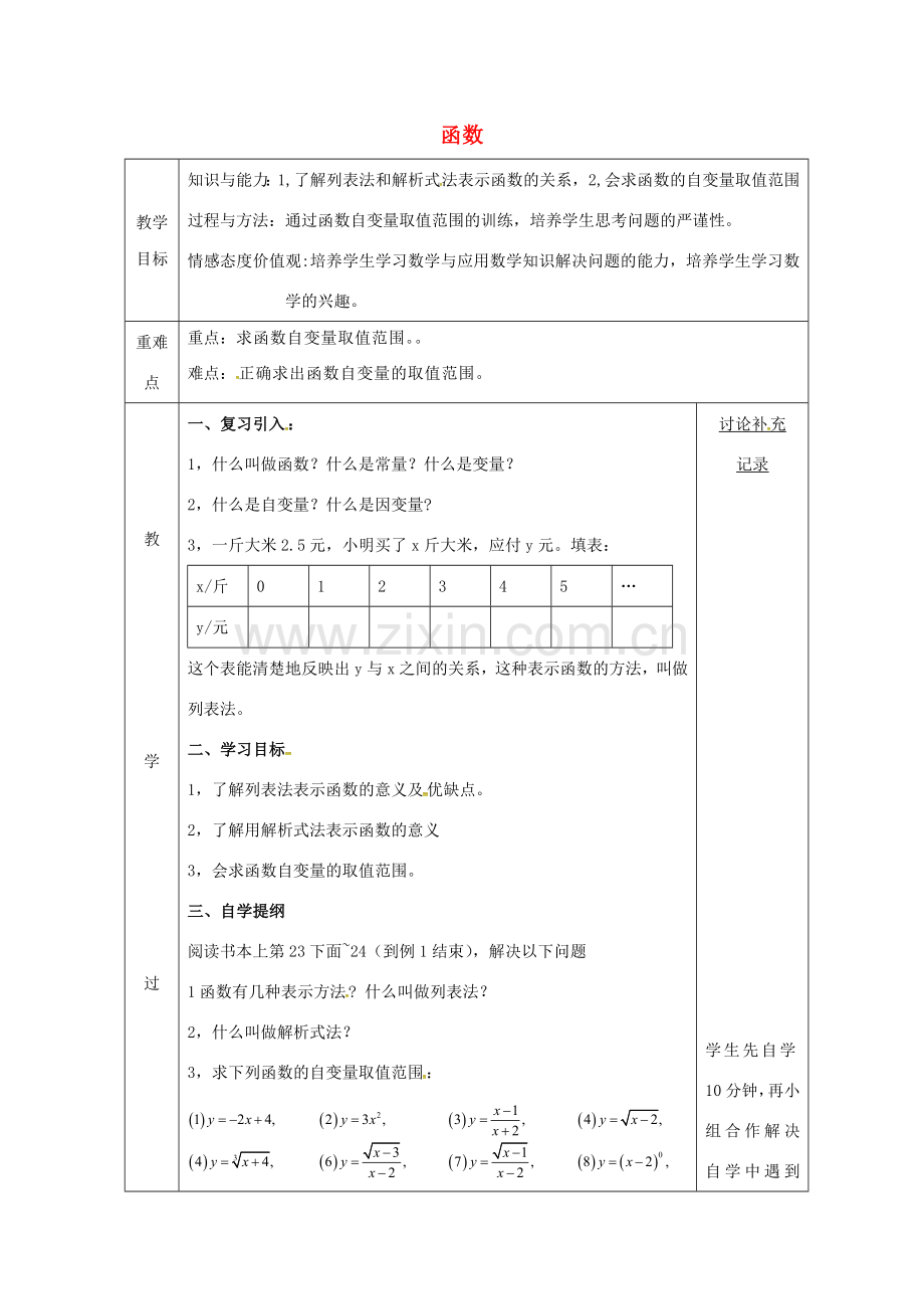 安徽省固镇县八年级数学上册 12.1 函数（2）教案 （新版）沪科版-（新版）沪科版初中八年级上册数学教案.doc_第1页