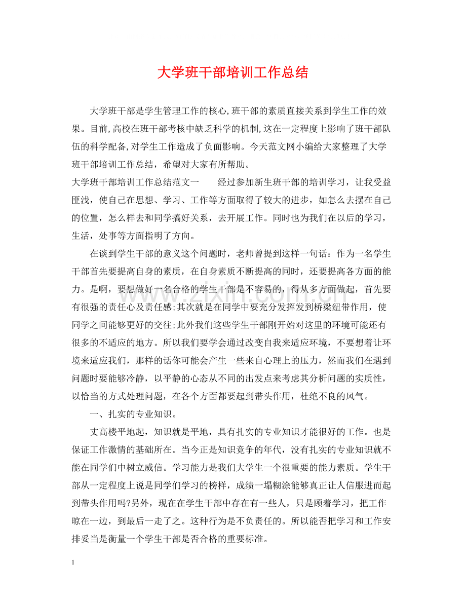 大学班干部培训工作总结.docx_第1页