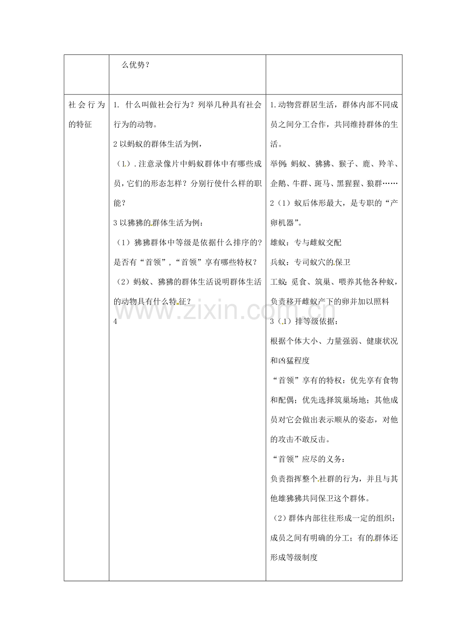 湖南省长沙市长郡芙蓉中学八年级生物上册《5.2.3 社会行为（一）》教案 （新版）新人教版.doc_第2页