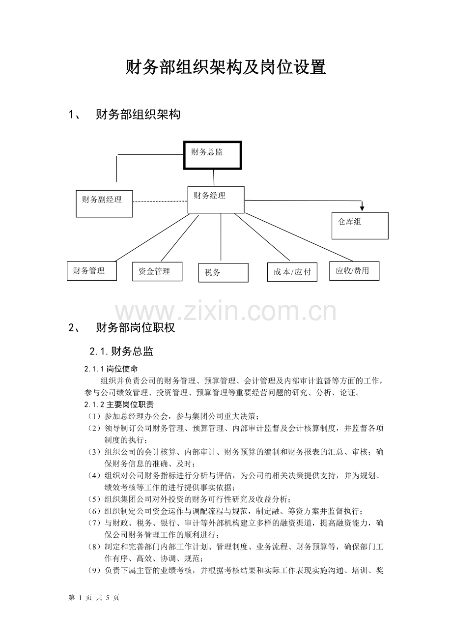 财务部组织架构及岗位设置1.doc_第1页