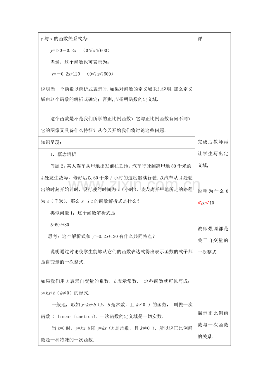 春八年级数学下册 20.1 一次函数的概念教案 沪教版五四制-沪教版初中八年级下册数学教案.doc_第2页