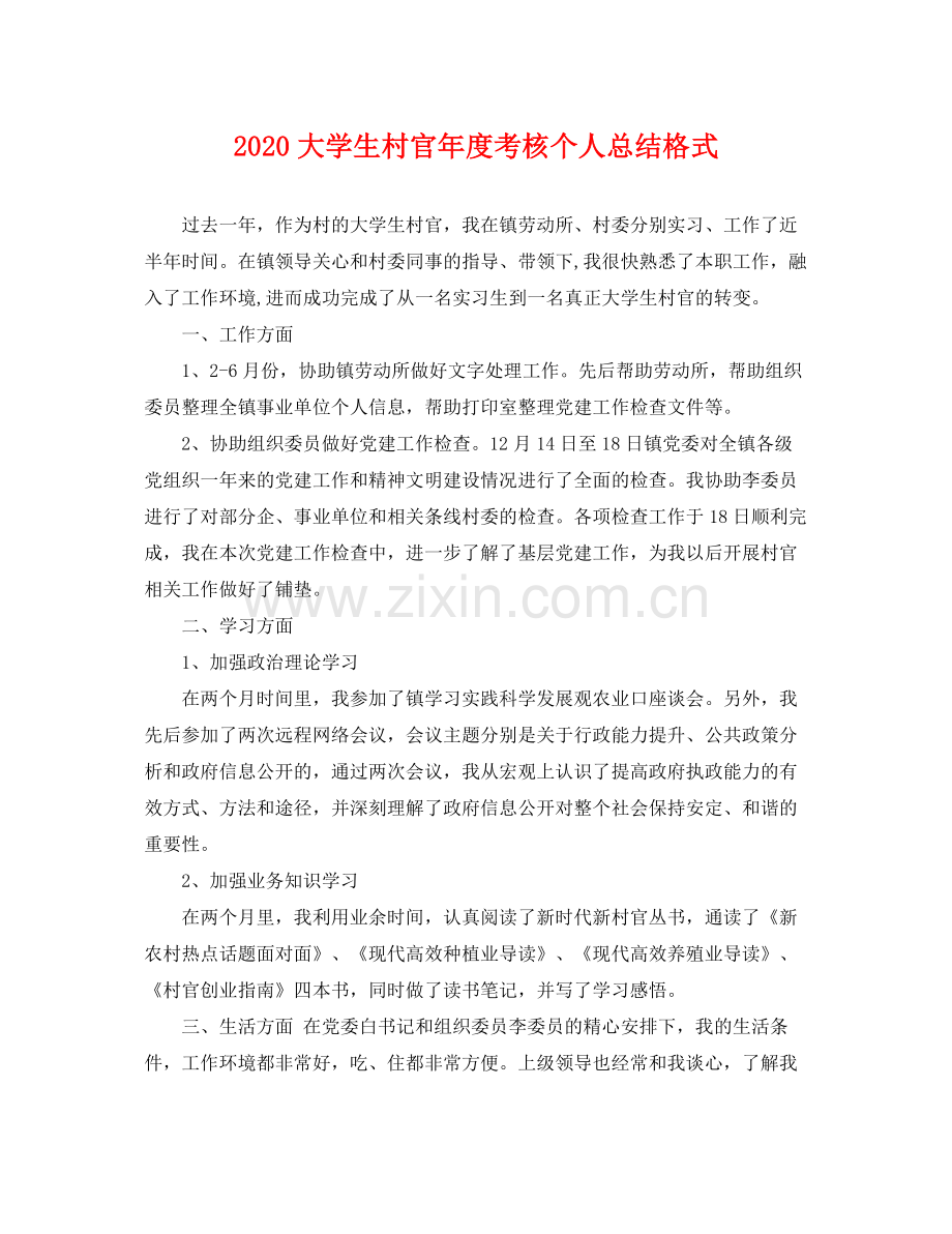 大学生村官年度考核个人总结格式 .docx_第1页