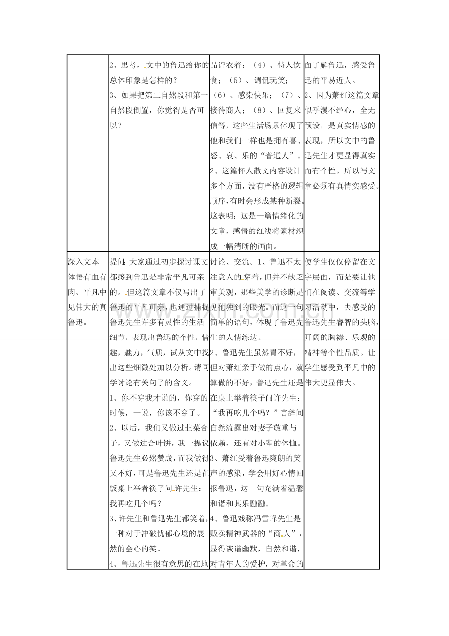 江苏省徐州市七年级语文下册 第3课回忆鲁迅先生教案 新人教版-新人教版初中七年级下册语文教案.doc_第2页