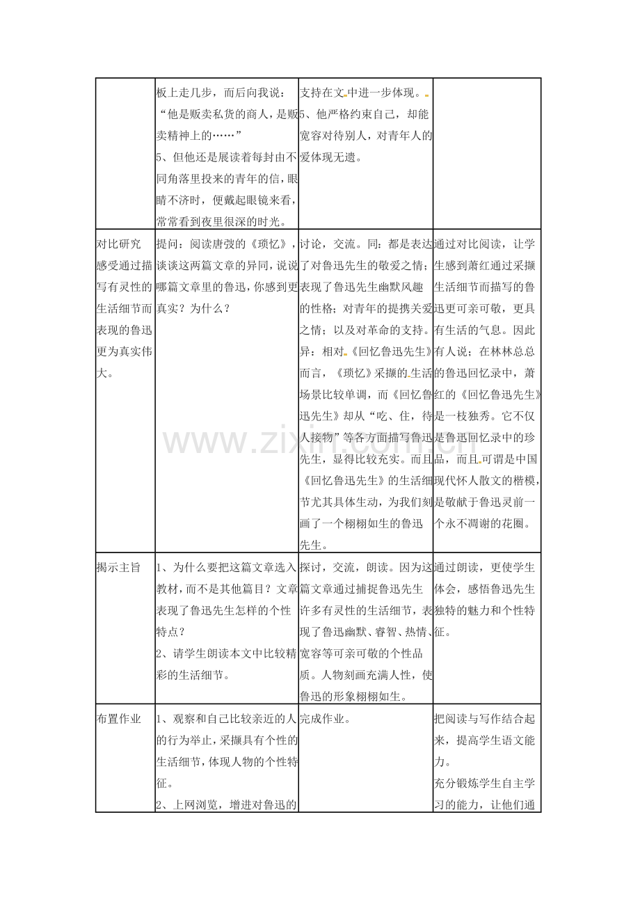 江苏省徐州市七年级语文下册 第3课回忆鲁迅先生教案 新人教版-新人教版初中七年级下册语文教案.doc_第3页