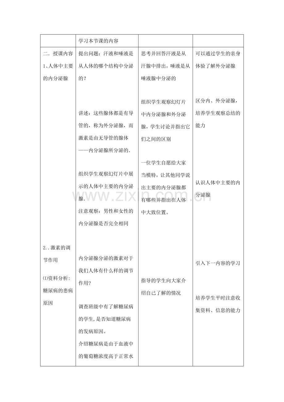 八年级生物上册 6.16.3《人体的激素调节》教案2 （新版）苏科版-（新版）苏科版初中八年级上册生物教案.doc_第2页