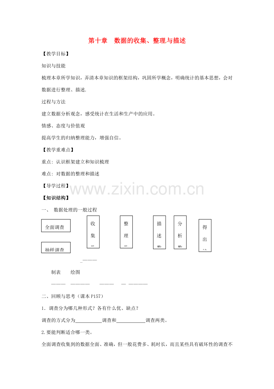 春七年级数学下册 第十章 数据的收集、整理与描述小结与复习教案 （新版）新人教版-（新版）新人教版初中七年级下册数学教案.doc_第1页