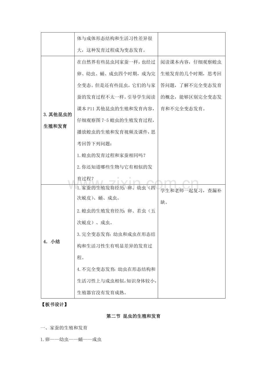 八年级生物下册 7.1.2 昆虫的生殖和发育教案 （新版）新人教版-（新版）新人教版初中八年级下册生物教案.doc_第3页