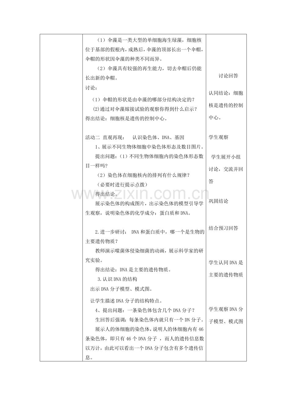 八年级生物上册 第四单元 第四章 第一节 遗传的物质基础教案 （新版）济南版-（新版）济南版初中八年级上册生物教案.doc_第2页