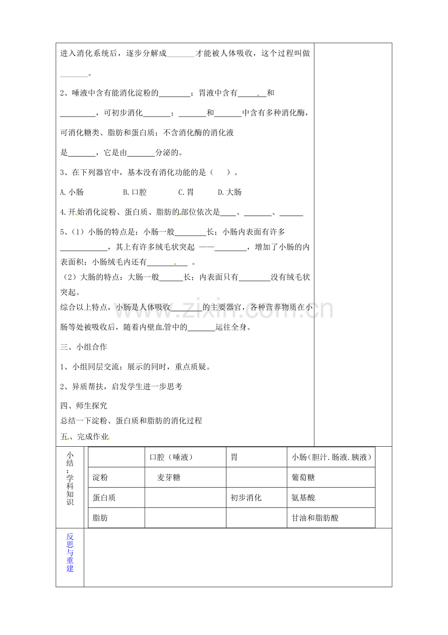 山东省淄博市临淄区第八中学七年级生物下册 2.2 消化和吸收复习教案1 新人教版.doc_第2页