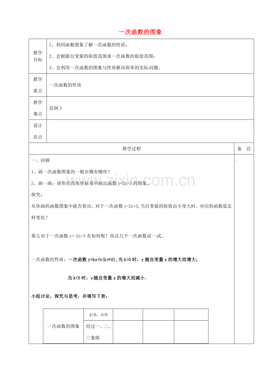 浙江省余姚市小曹娥镇初级中学八年级数学上册 5.4 一次函数的图象教案（2）（新版）浙教版.doc_第1页