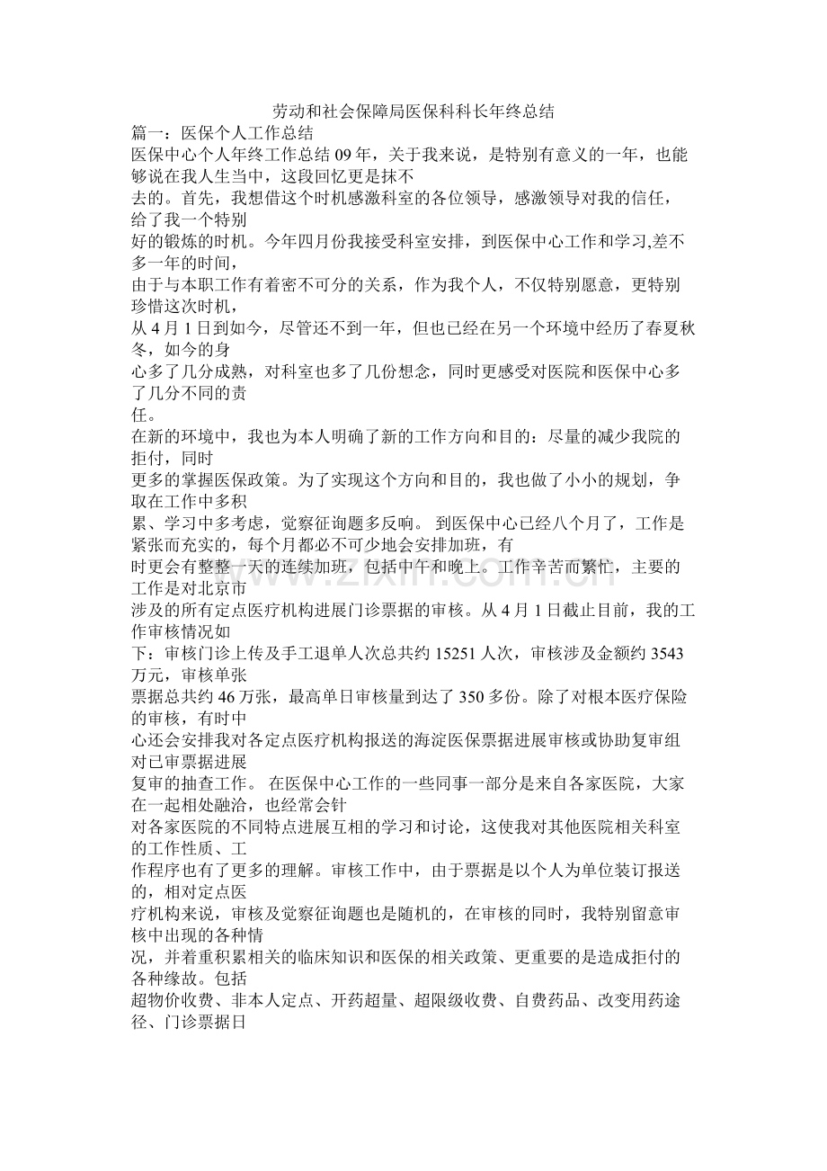 劳动和社会保障局医保科科长终总结.docx_第1页