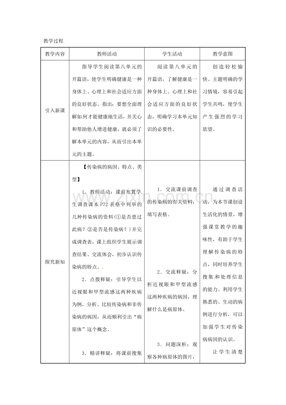 吉林省榆树市八年级生物下册 第八单元 第一章 第一节 传染病及其预防教案 （新版）新人教版-（新版）新人教版初中八年级下册生物教案.doc_第3页