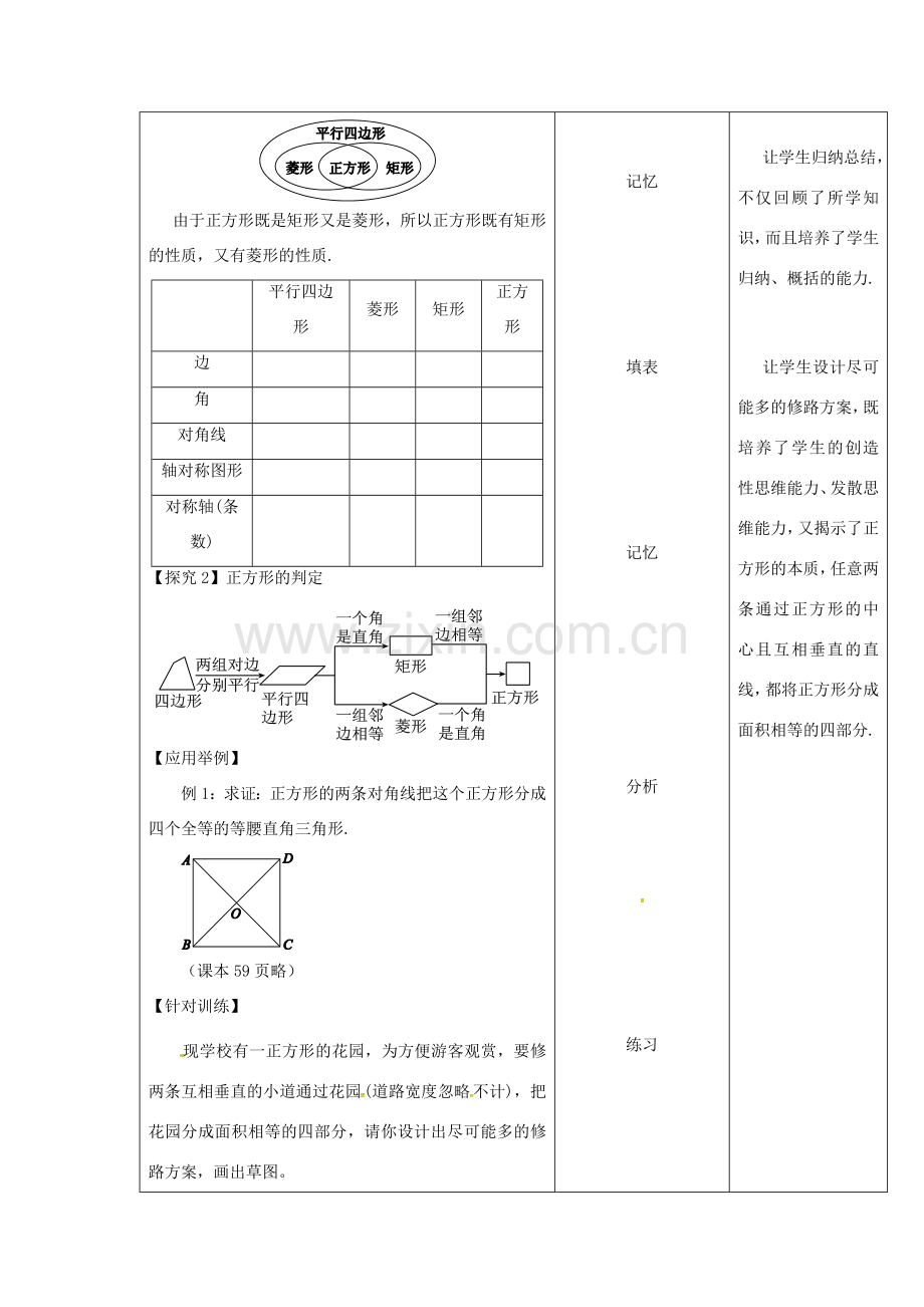 内蒙古呼和浩特市赛罕区八年级数学下册 18 平行四边形 18.2 特殊的平行四边形 18.2.3 正方形（第1课时）教案 （新版）新人教版-（新版）新人教版初中八年级下册数学教案.doc_第3页