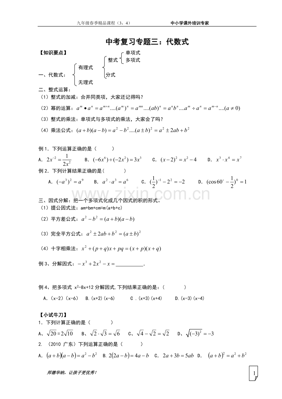 人教版中考复习专题代数式.doc_第1页