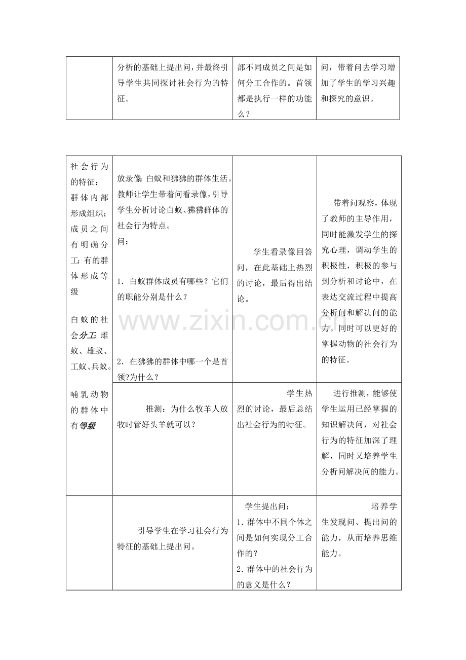 八年级生物上册 第五单元　生物圈中的其他生物 第三节　社会行为名师教案1 人教新课标版.doc_第3页