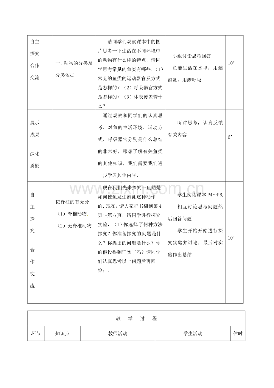 山东省临沭县第三初级中学八年级生物上册 水中生活的动物（第1课时）教案 新人教版.doc_第3页