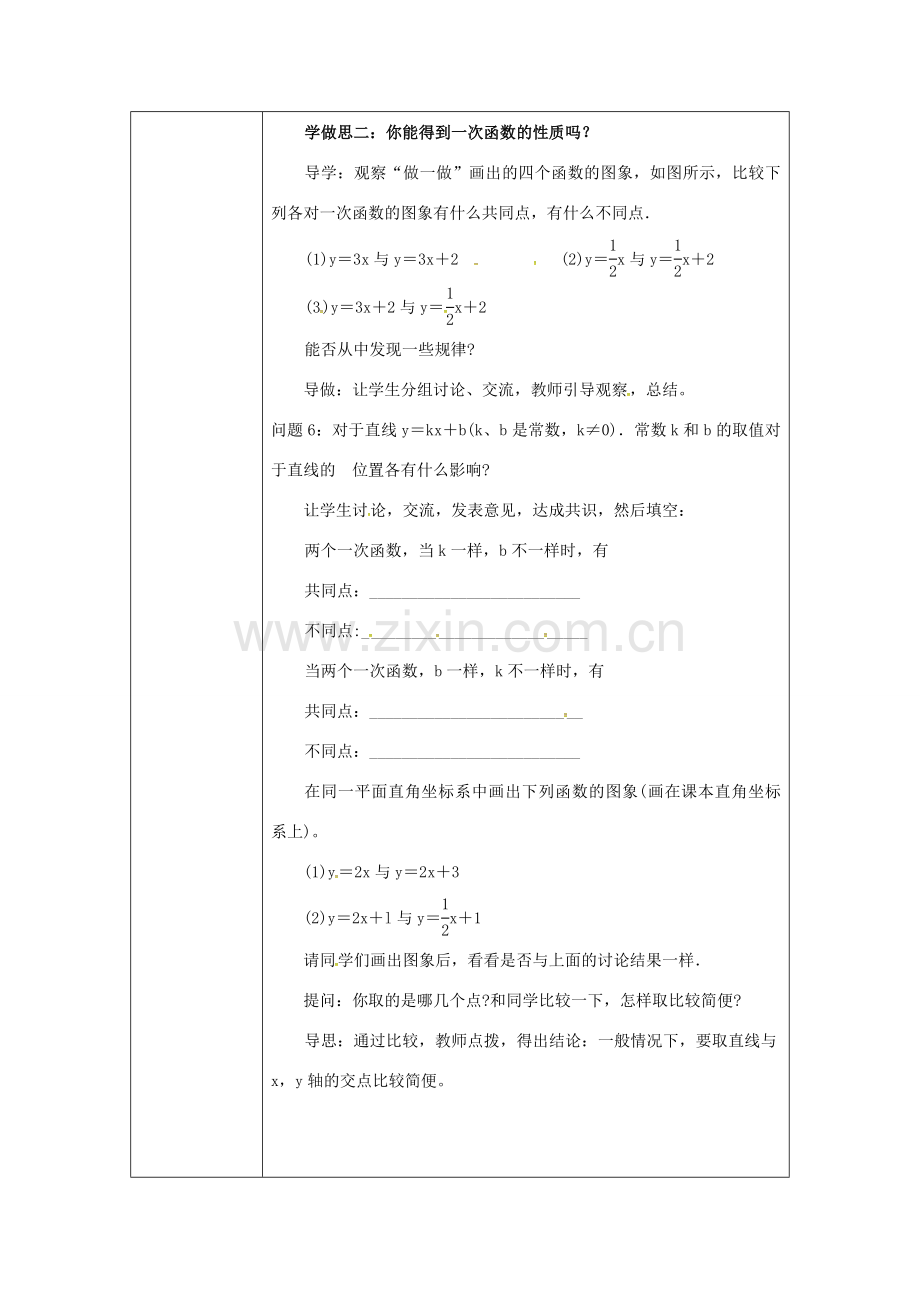 重庆市沙坪坝区虎溪镇八年级数学下册 17.3.2 一次函数的图象（一）教案 （新版）华东师大版-（新版）华东师大版初中八年级下册数学教案.doc_第2页