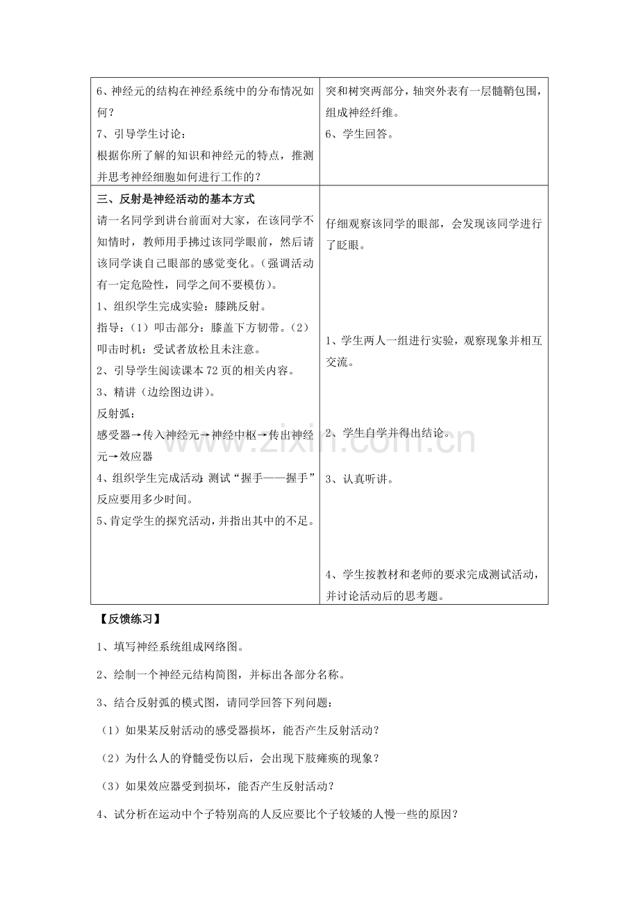 七年级生物下册 12.1《神经系统与神经调节》（第1课时）教案 北师大版-北师大版初中七年级下册生物教案.doc_第3页