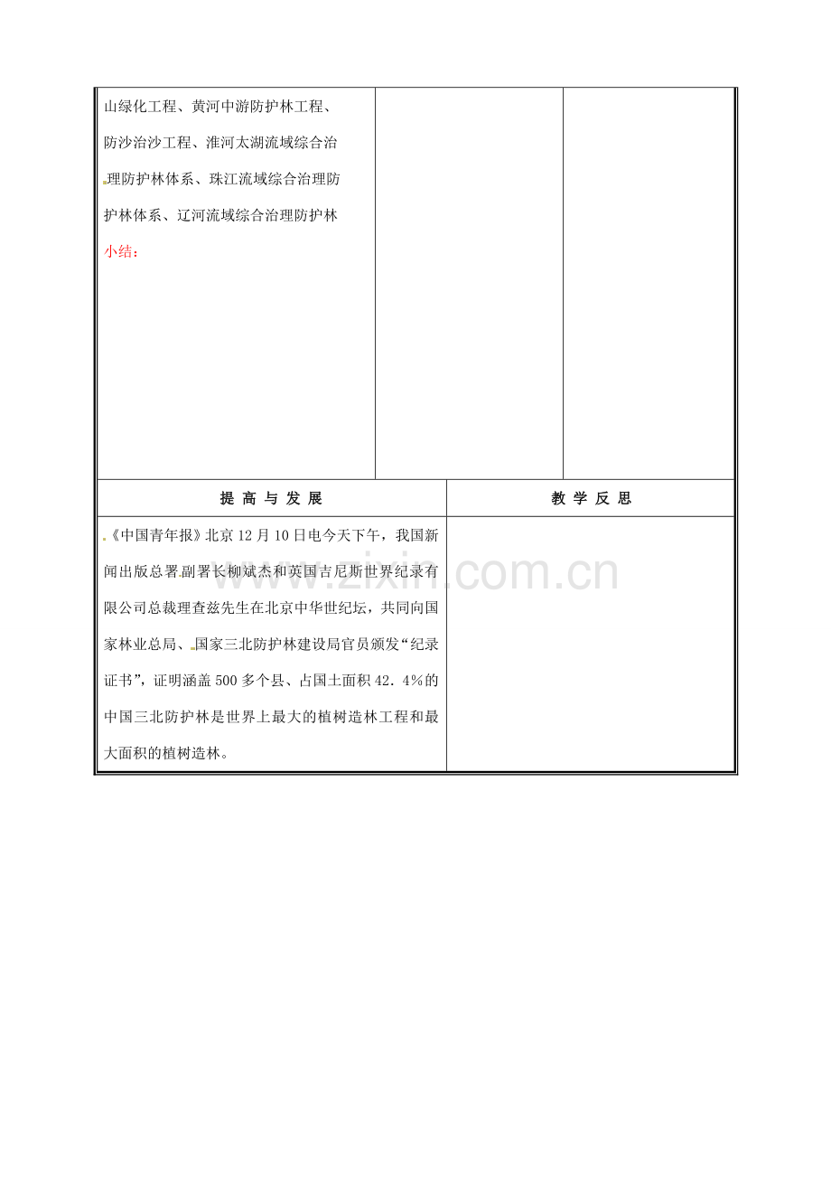 七年级生物上册 第三单元《生物圈中的绿色植物》第7章 绿色植物与生物圈 7.3 我国的绿色生态工程教案 （新版）北师大版.doc_第2页