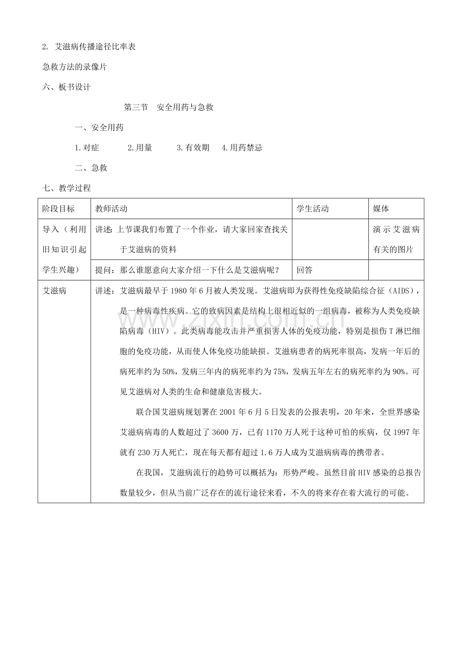 八年级生物上册 第十二章 第三节 安全用药与急救教案 北京课改版.doc_第2页