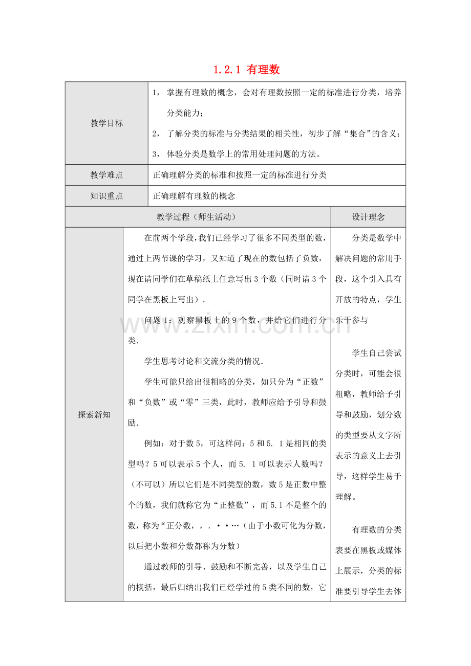 江苏省淮安市开明中学七年级数学上册 1.2.1《有理数》教案 苏科版.doc_第1页