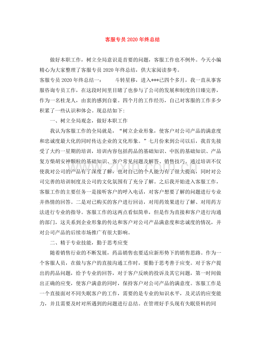 客服专员年终总结.docx_第1页