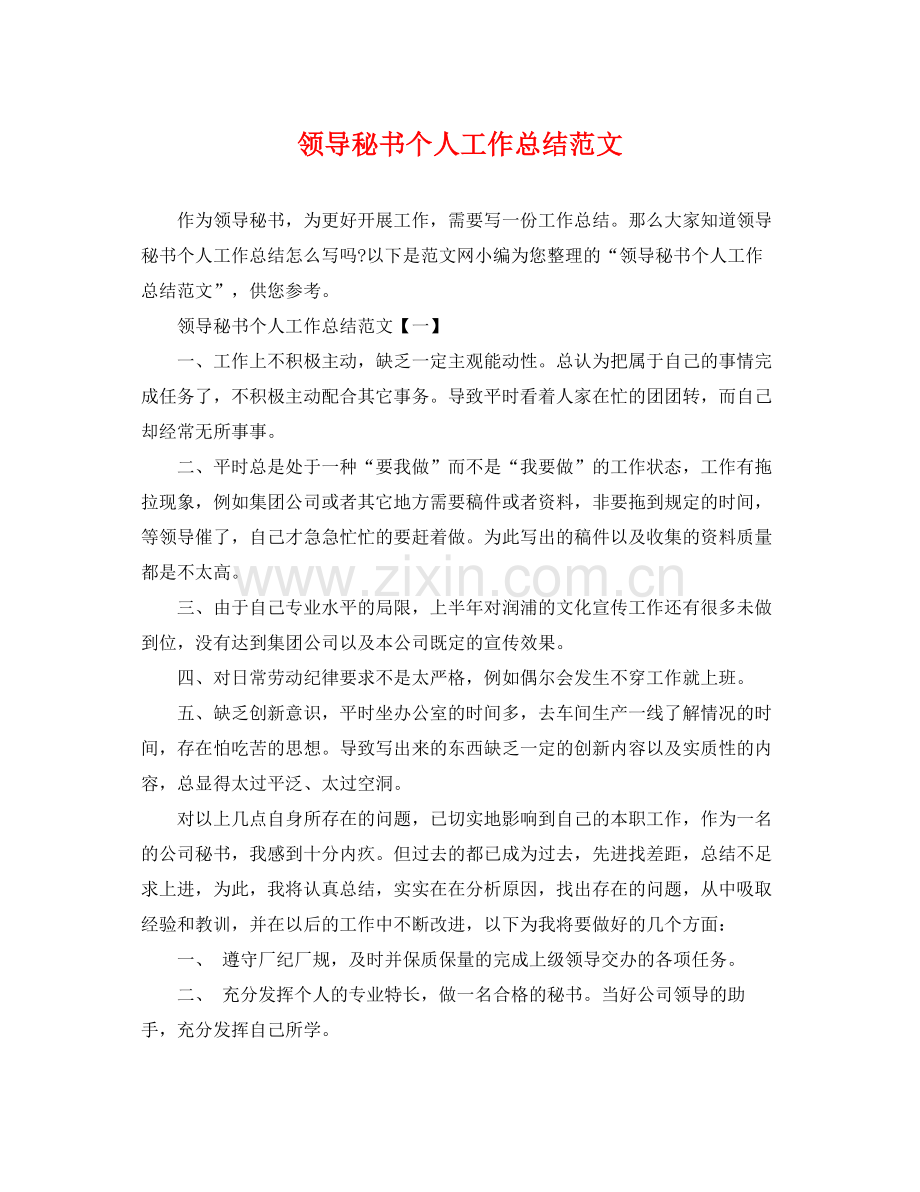 领导秘书个人工作总结范文 .docx_第1页