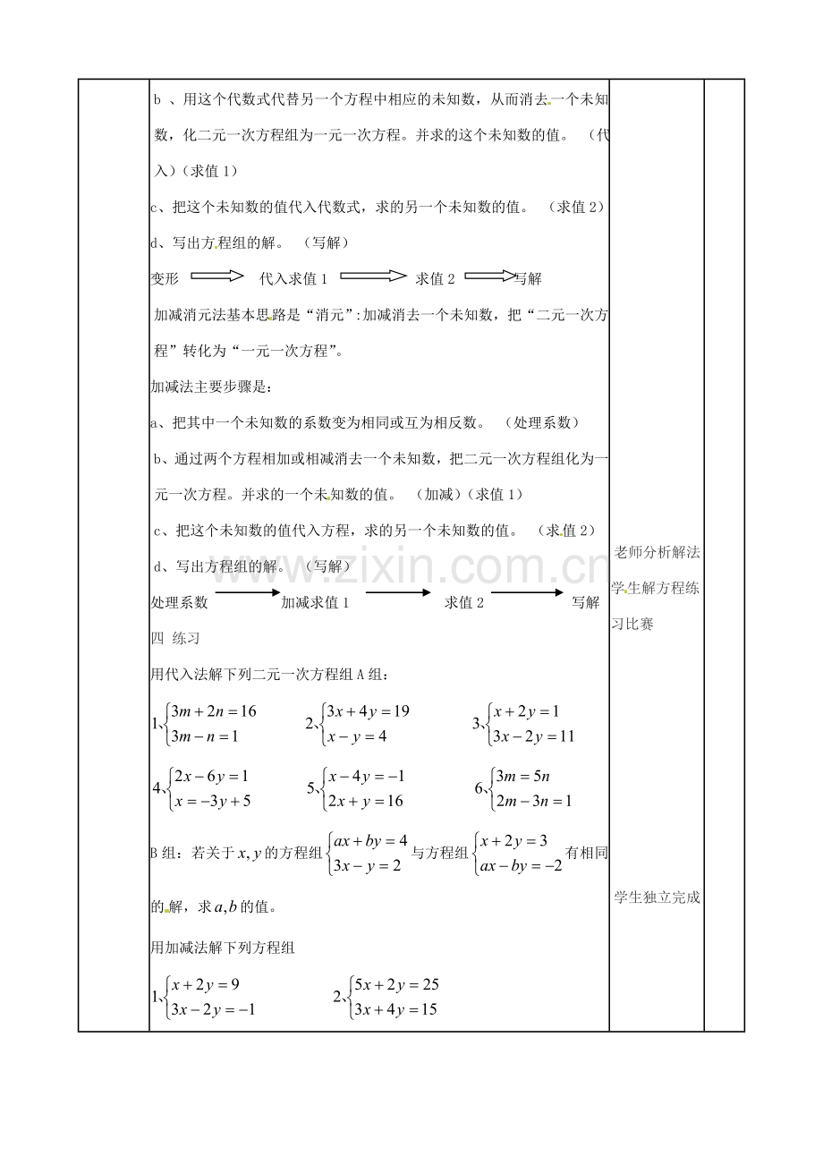 山东省滨州市邹平实验中学七年级数学下册 7二元一次方程解法复习教案 新人教版.doc_第2页