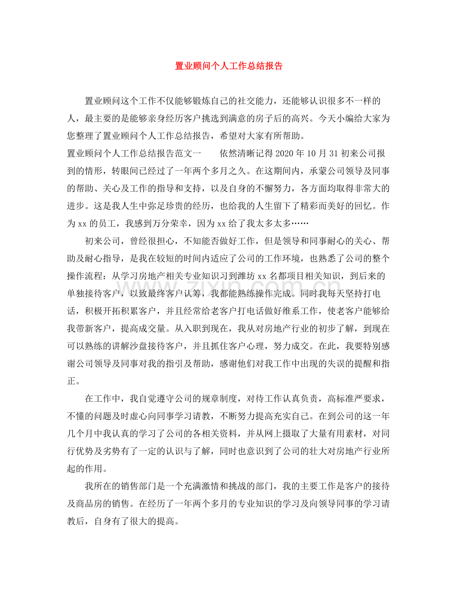 置业顾问个人工作总结报告.docx_第1页