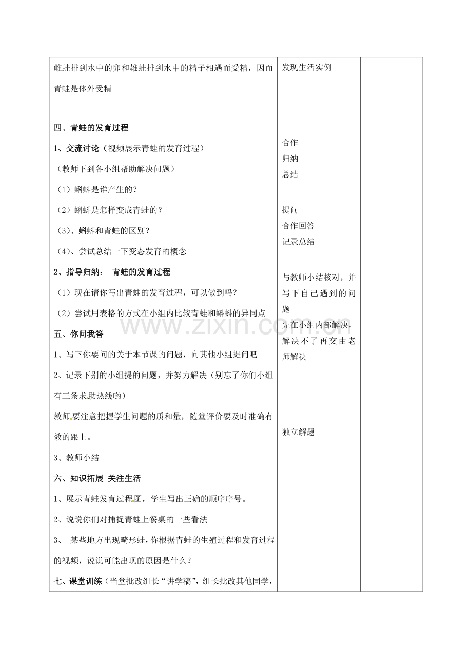 甘肃省武威第十一中学八年级生物下册《第七单元 第一章 第三节 两栖动物的生殖和发育》教案 新人教版.doc_第3页