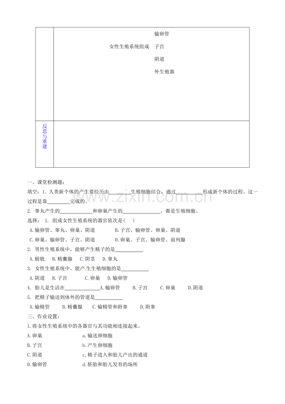 山东省淄博市临淄区第八中学七年级生物下册 1.2 人的生殖教案1 新人教版.doc_第3页