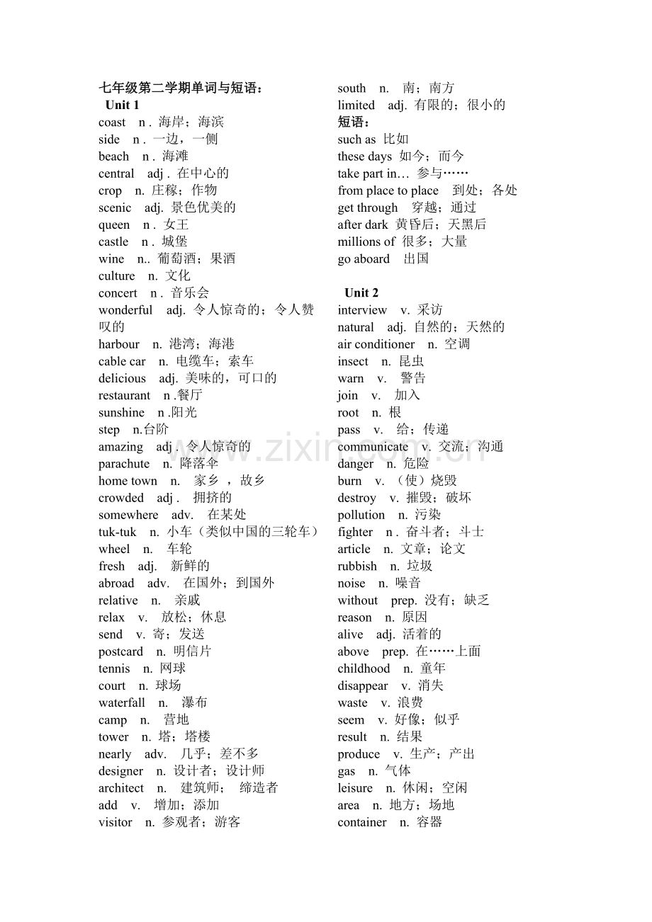 广州牛津版英语七年级下册单词与短语.doc_第1页